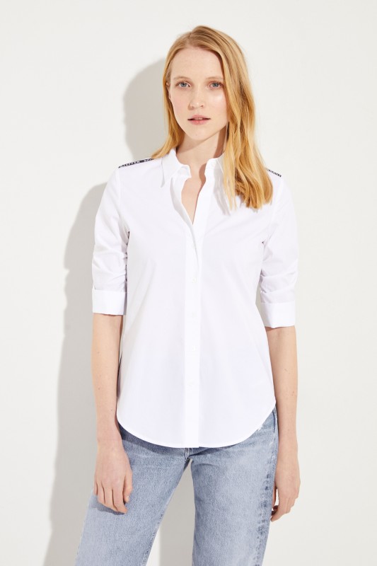 Baumwoll-Bluse mit Logo-Details Weiß/Schwarz