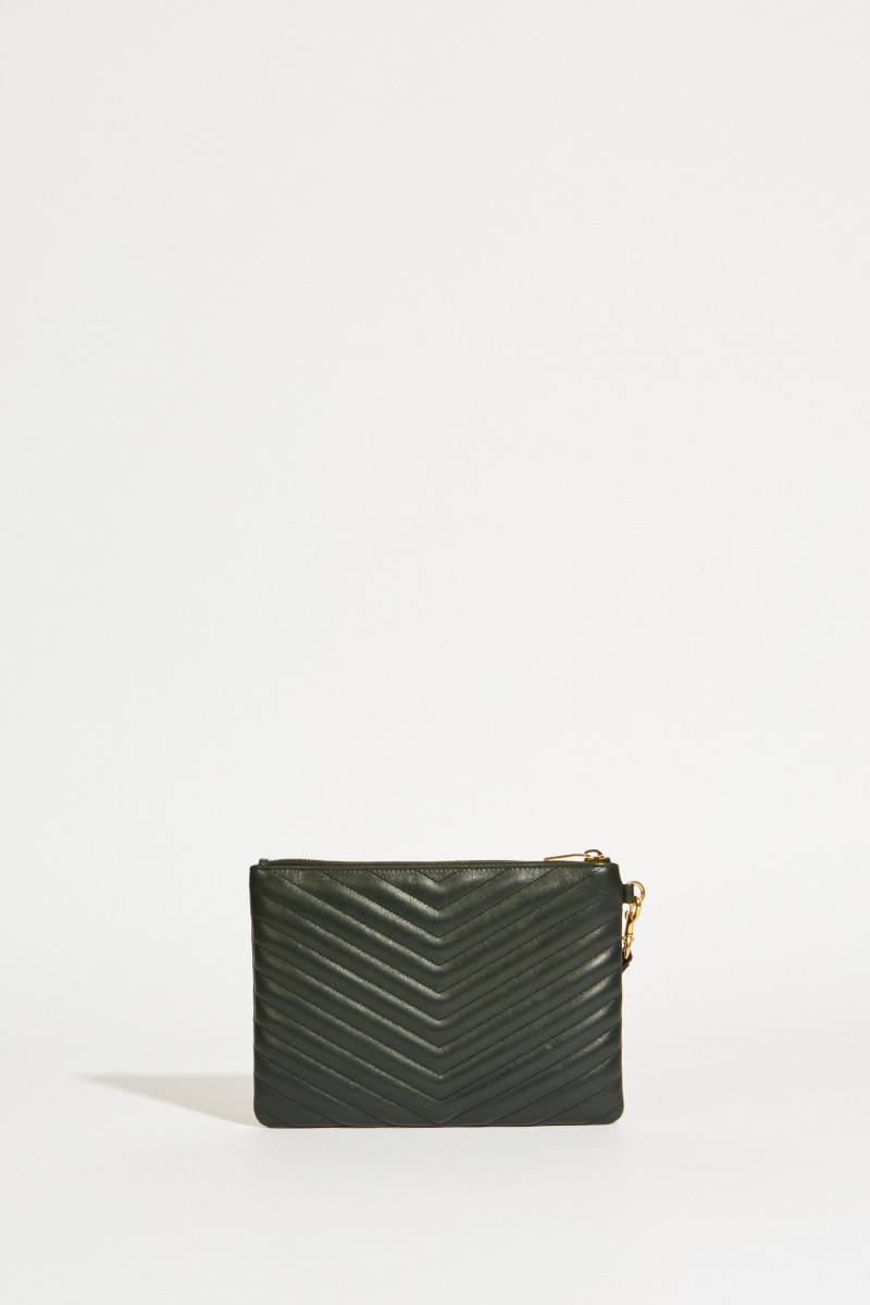 Leder-Clutch Monogram Dunkelgrün