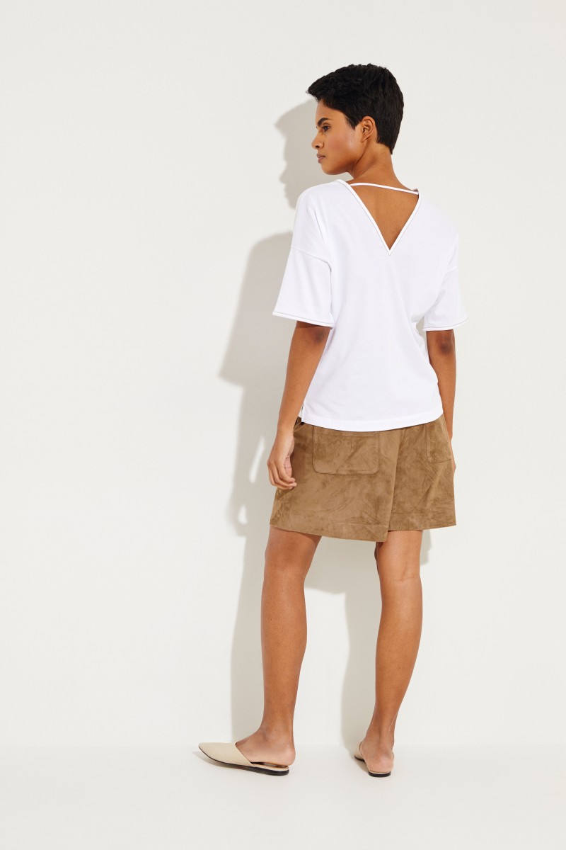 Baumwoll T-Shirt mit Perlen-Details Weiß