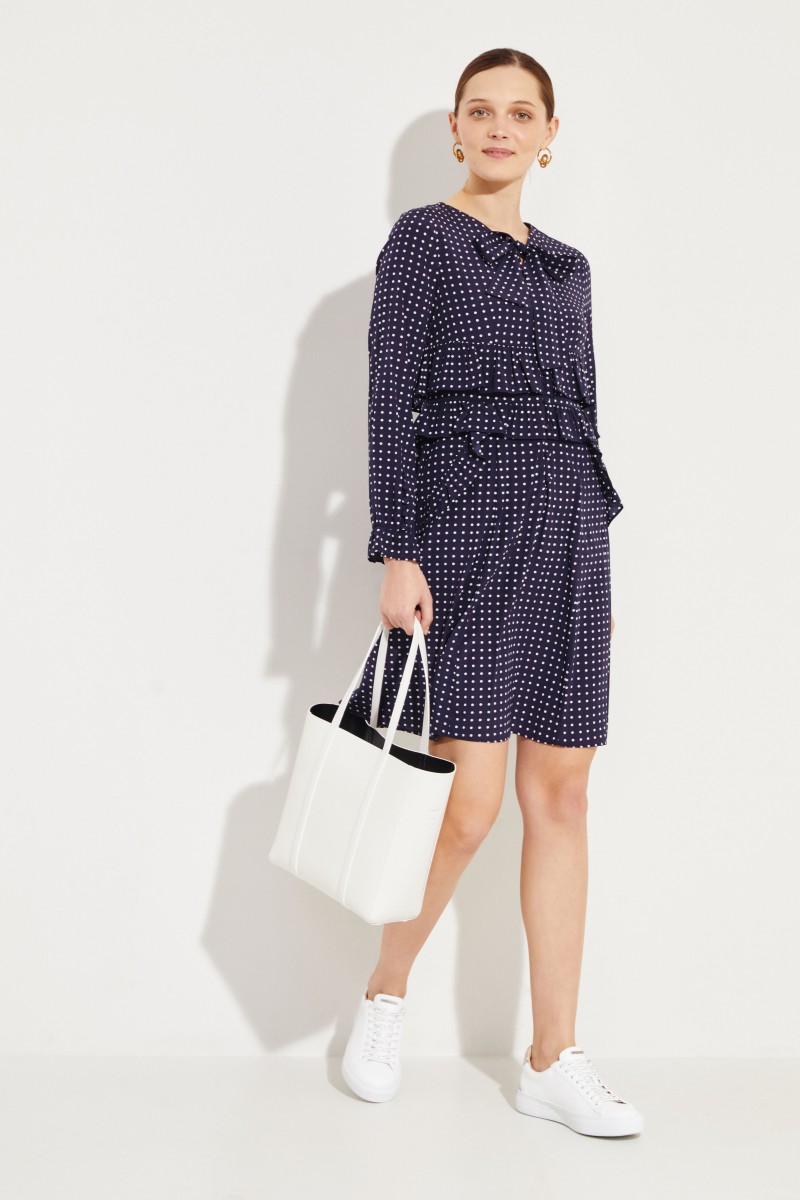 Polka-Dot Seidenkleid Marineblau/Weiß