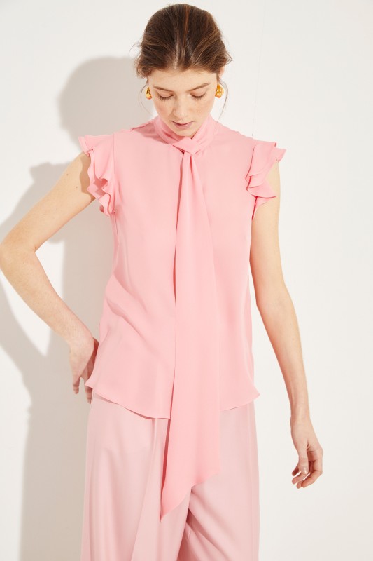 Seiden-Bluse mit Volants Rosé
