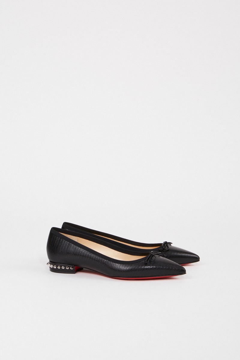 Christian Louboutin Spitzer Leder-Flat 'Hall' mit Reptilien-Optik Schwarz