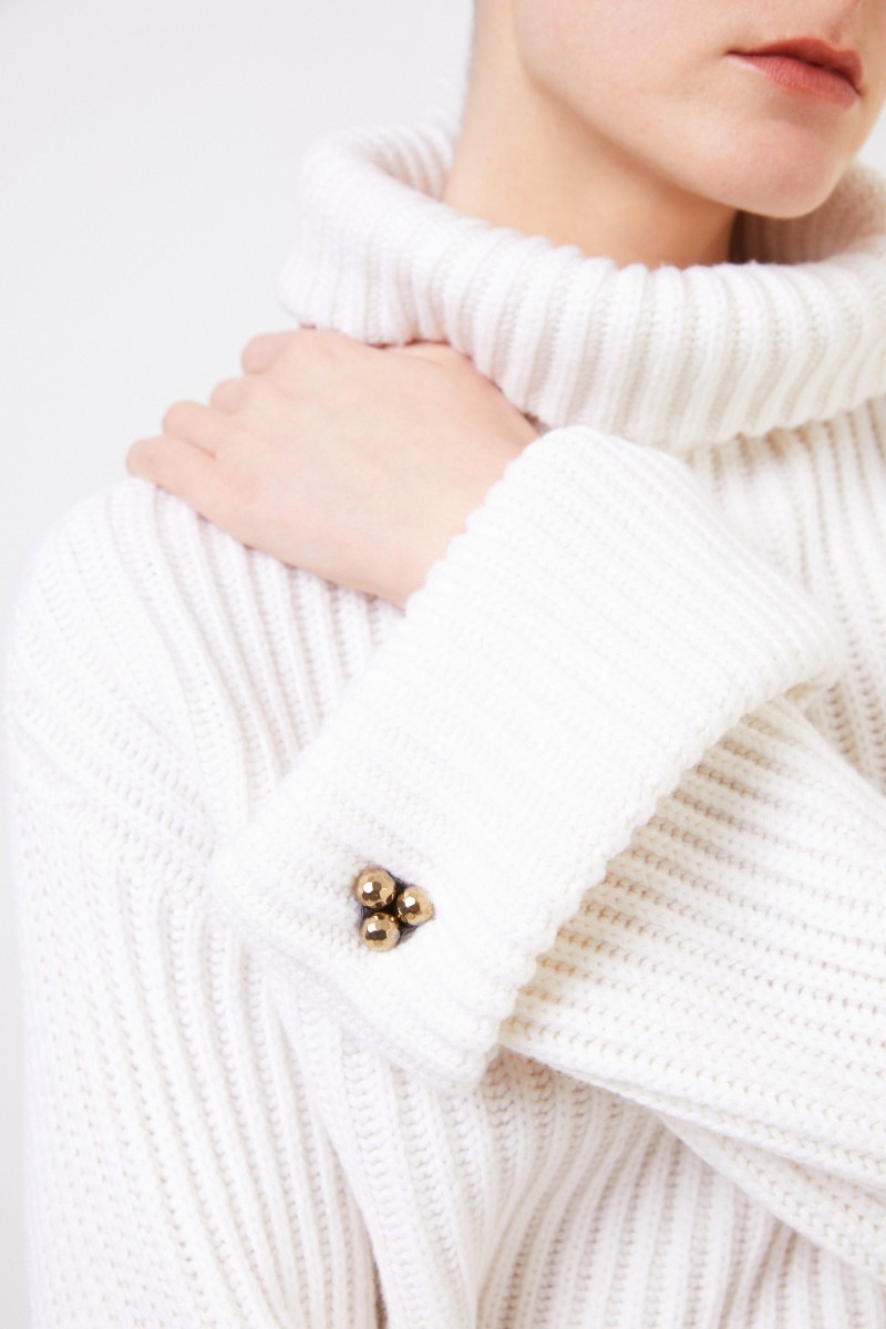 Brunello Cucinelli Cashmere-Rollkragepullover mit Verzierung Weiß