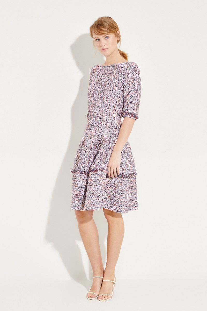 Talbot Runhof Tweed-Kleid mit Fransen Blau/Multi