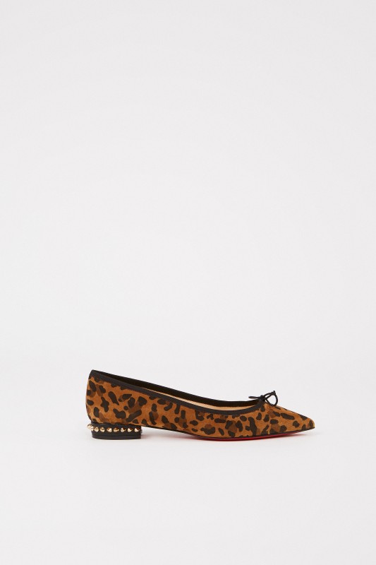 Christian Louboutin Spitzer Veloursleder-Flat 'Hall' mit Leoprint Multi