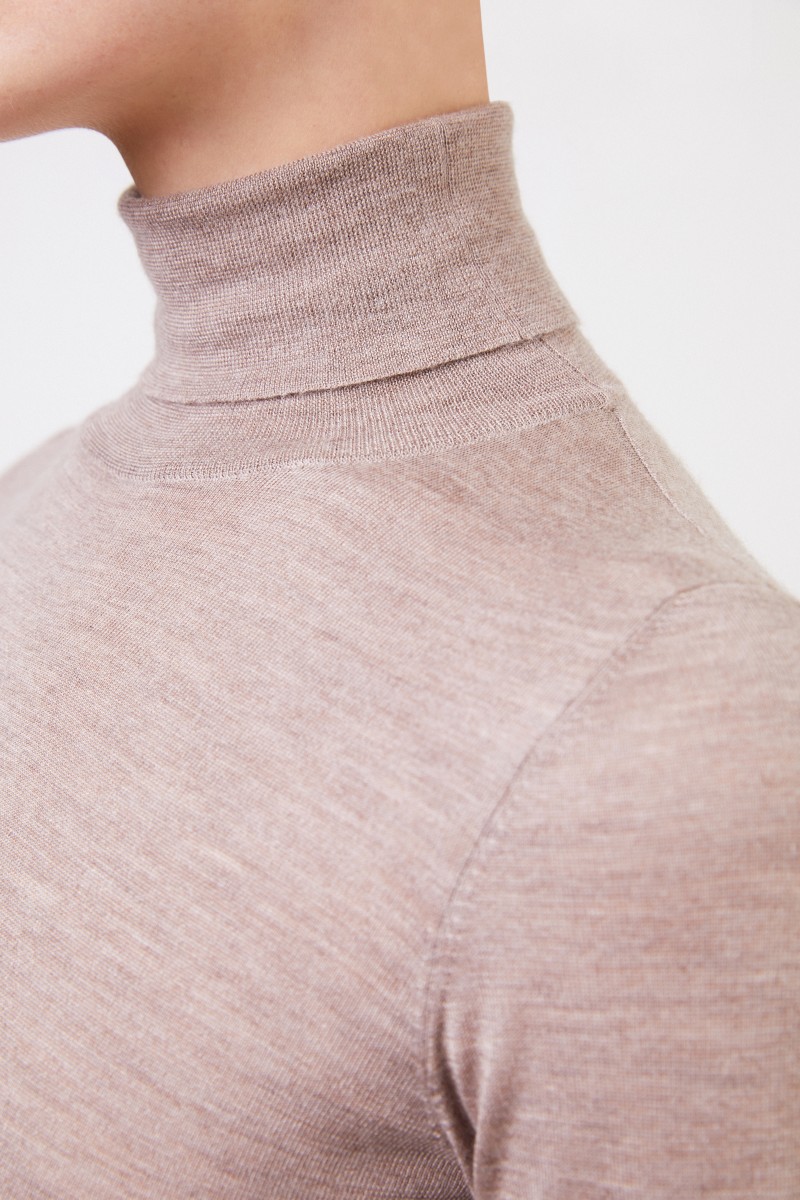 Brunello Cucinelli Cashmere-Seiden-Rollkragenpullover Taupe
