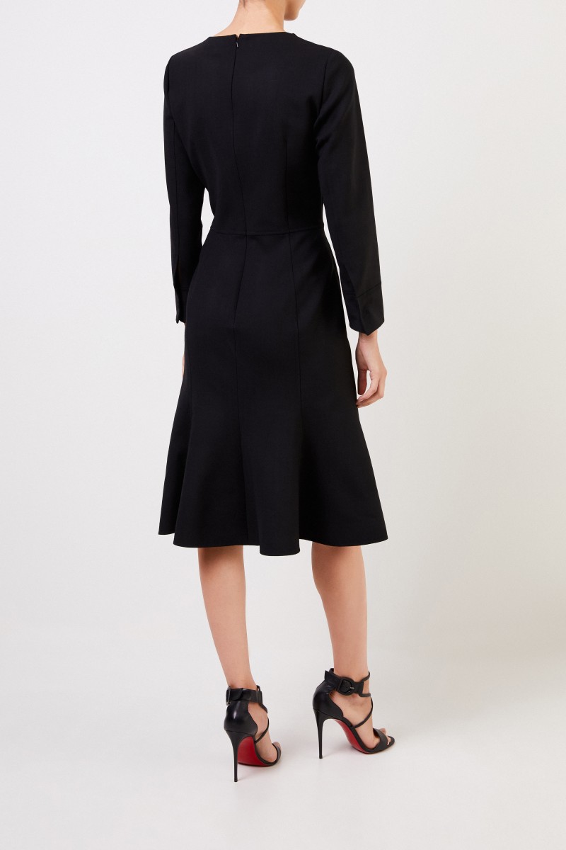 Woll-Cocktailkleid mit Faltendetails Schwarz