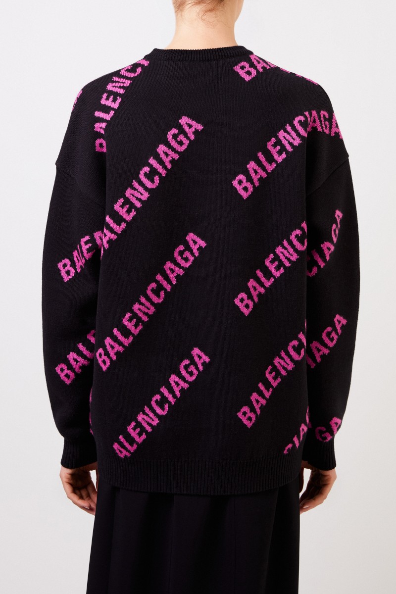 Balenciaga Oversize Pullover mit Logo Schwarz/Pink