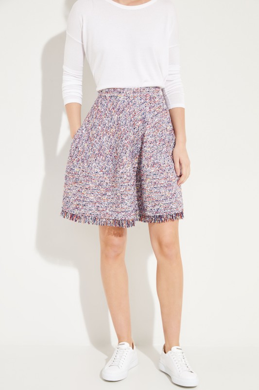 Tweed-Rock mit Fransen Blau/Multi