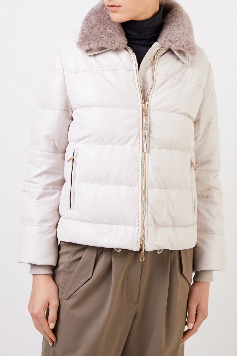 Brunello Cucinelli Gefütterte Wende-Lederjacke mit Fellkragen Beige