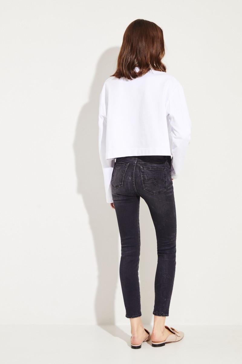 Gecropptes Baumwoll-Sweatshirt Weiß