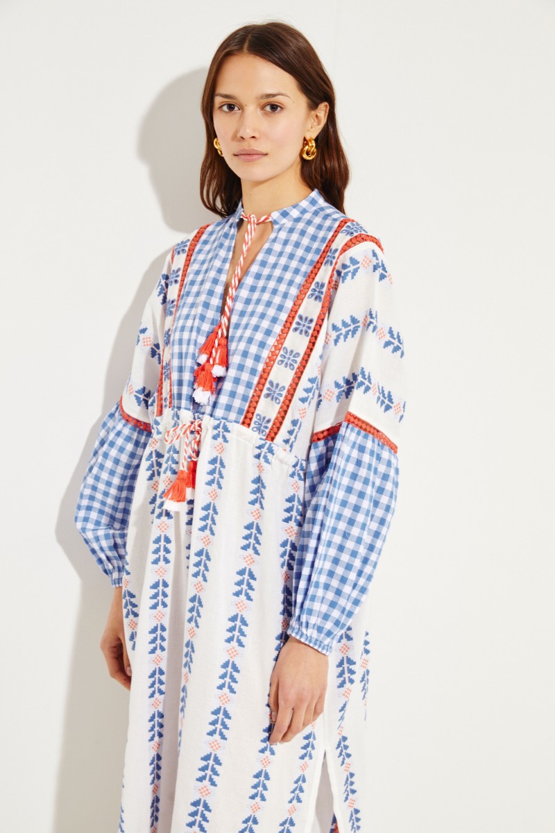 Maxikleid aus Baumwoll-Gaze mit Troddeln 'Miguel' Multi