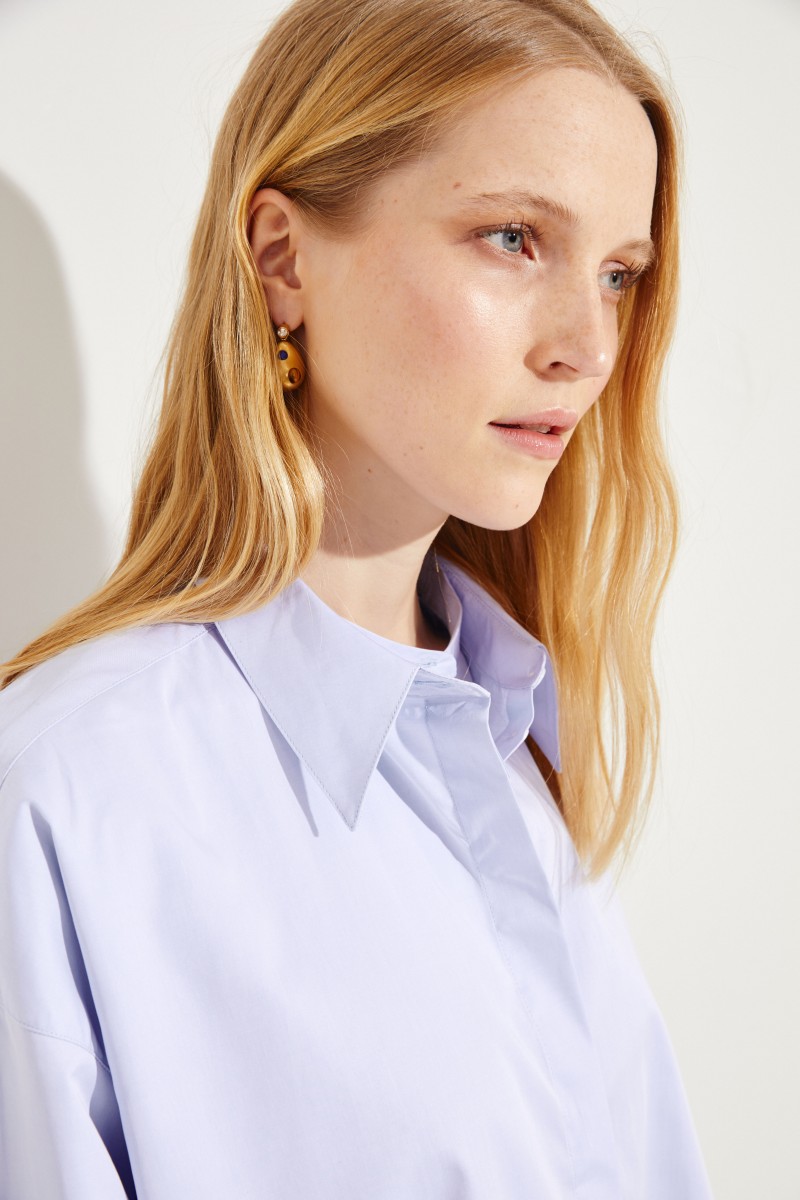 Oversize Baumwoll-Bluse Hellblau