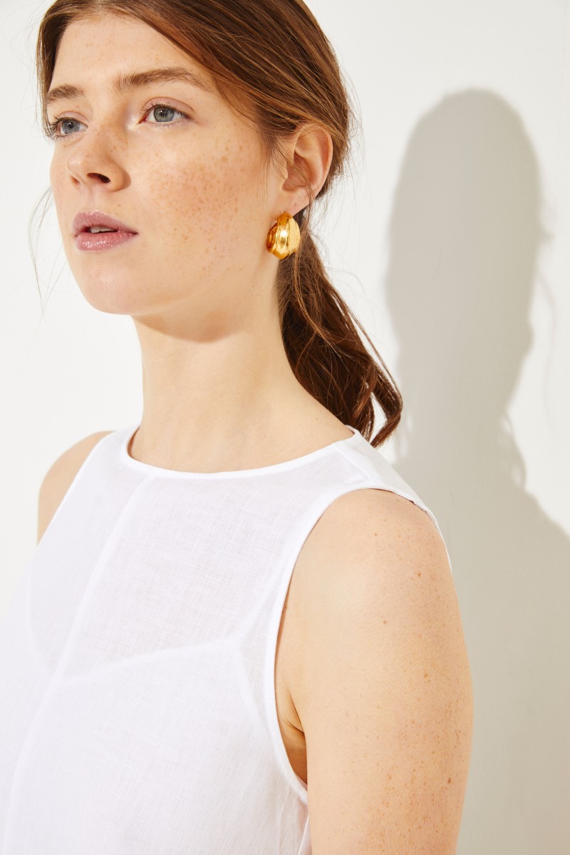 Leinen-Kleid 2-teilig mit Volant Weiß