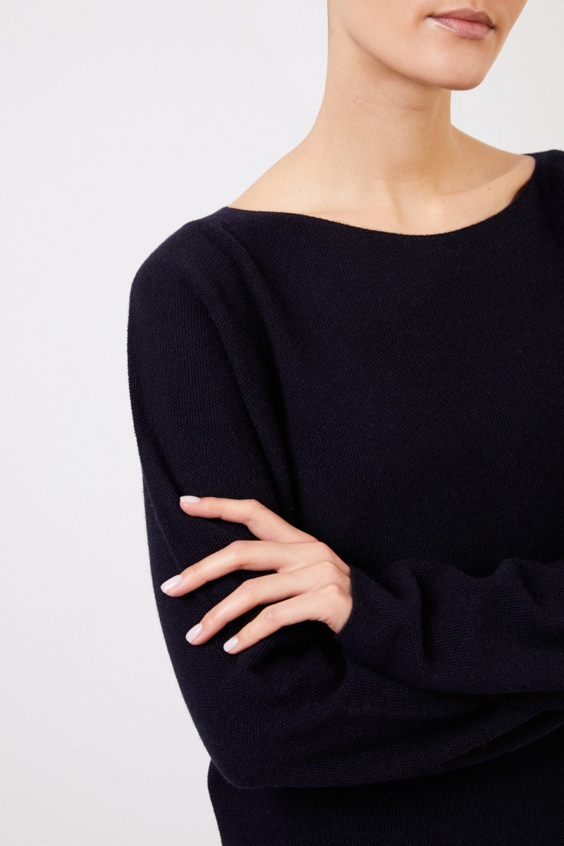 Woll-Seiden-Pullover mit Struktur Marineblau