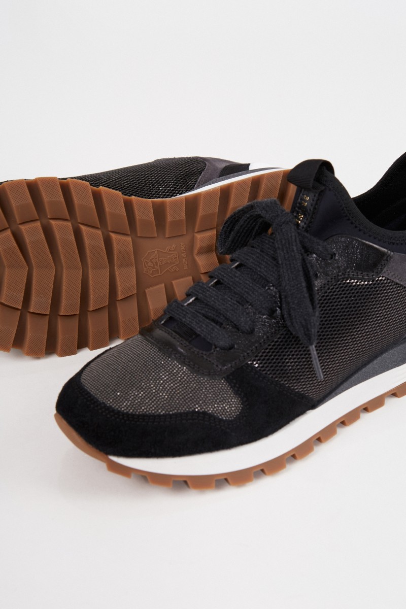 Brunello Cucinelli Veloursleder-Sneaker mir Perlenverzierung Schwarze