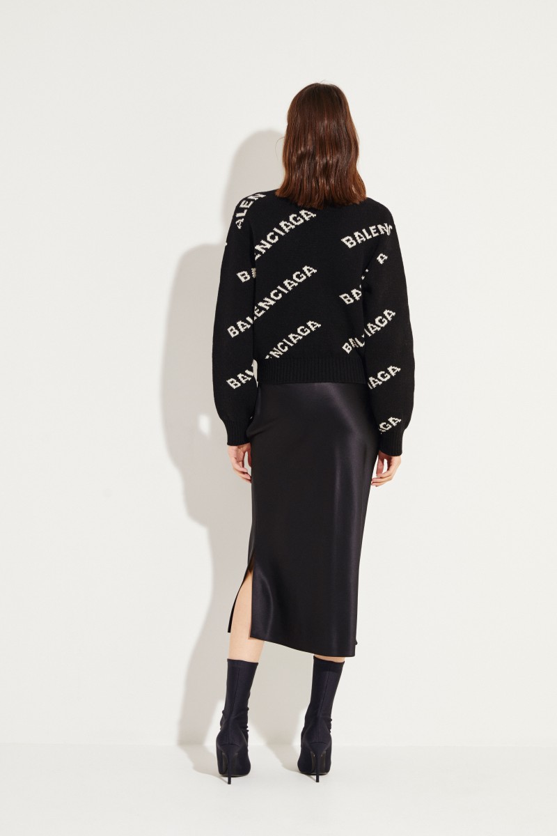 Cropped Wollpullover Schwarz/Weiß