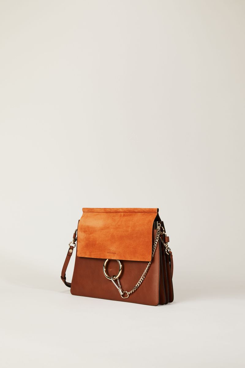 Veloursleder-Schultertasche 'Faye Medium' Classic Tobacco