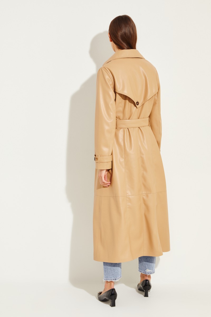 Kunstleder-Trenchcoat 'Chiara' mit Gürtel Beige
