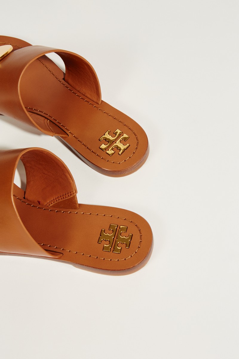 Leder-Sandale 'Patos Disk' mit goldfarbenem Detail Braun/Gold