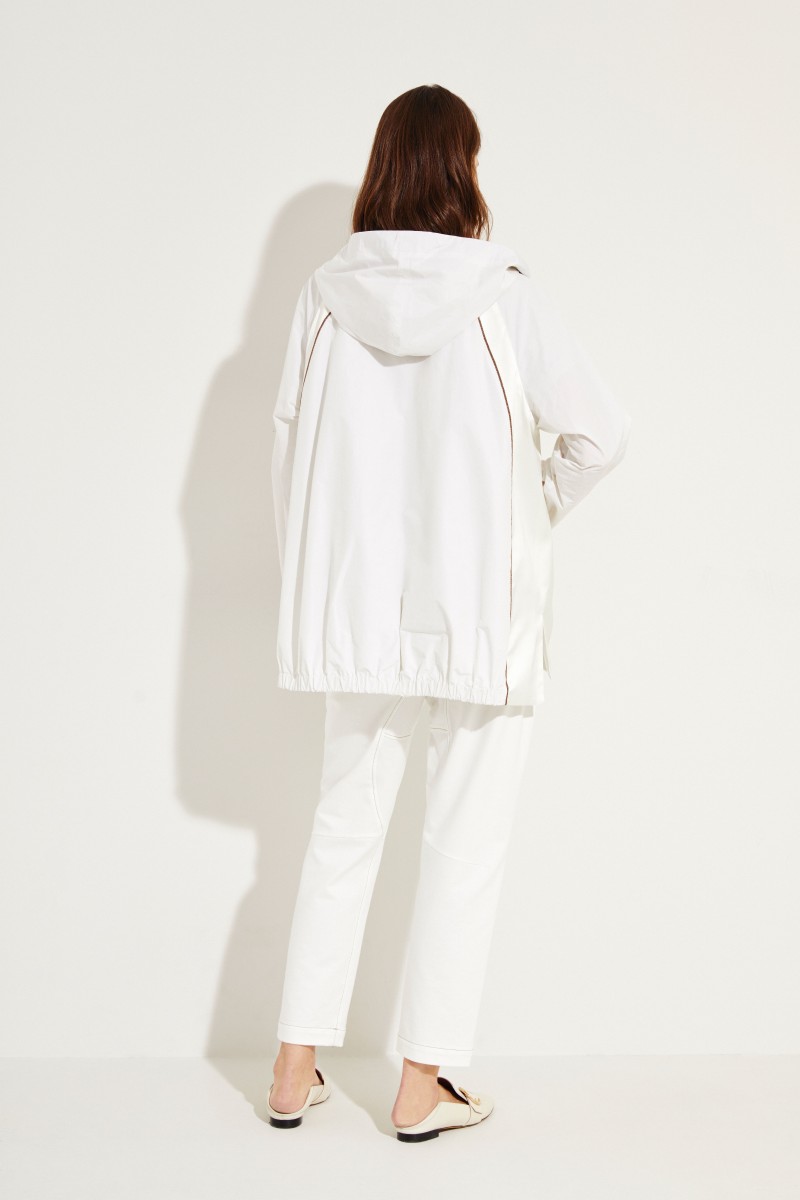 Baumwoll-Seiden-Jacke mit Perlenverzierung Weiß