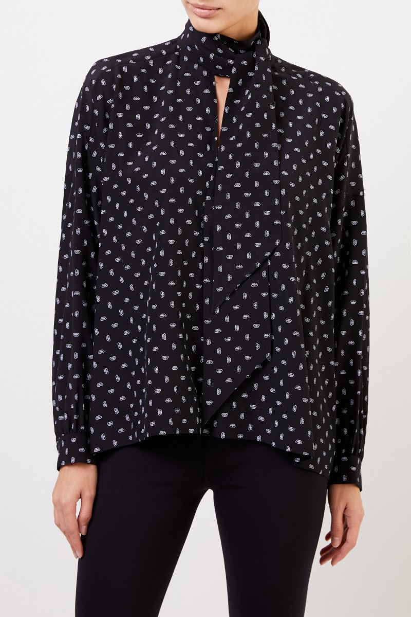 Seidenbluse mit Allover-Print Schwarz