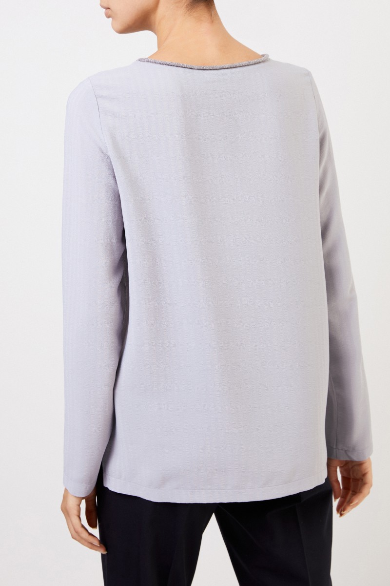 Bluse mit Perlenverzierung Hellblau