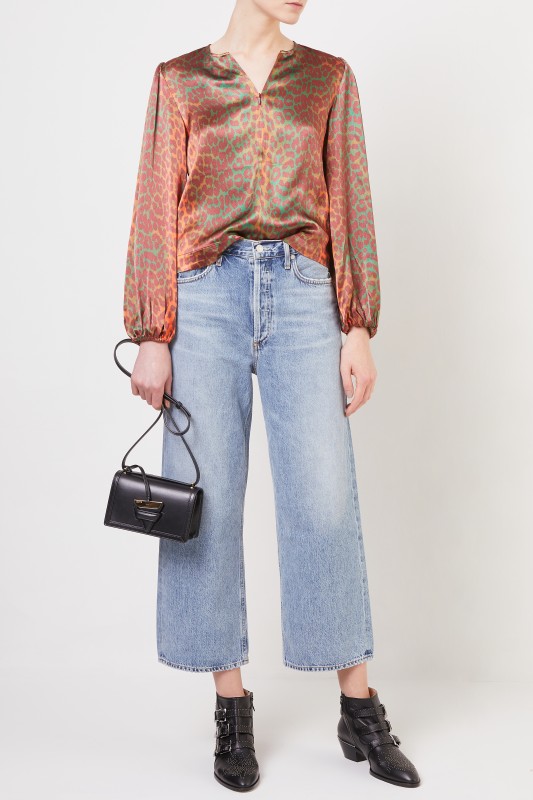 Bluse mit Leoprint Orange/Grün