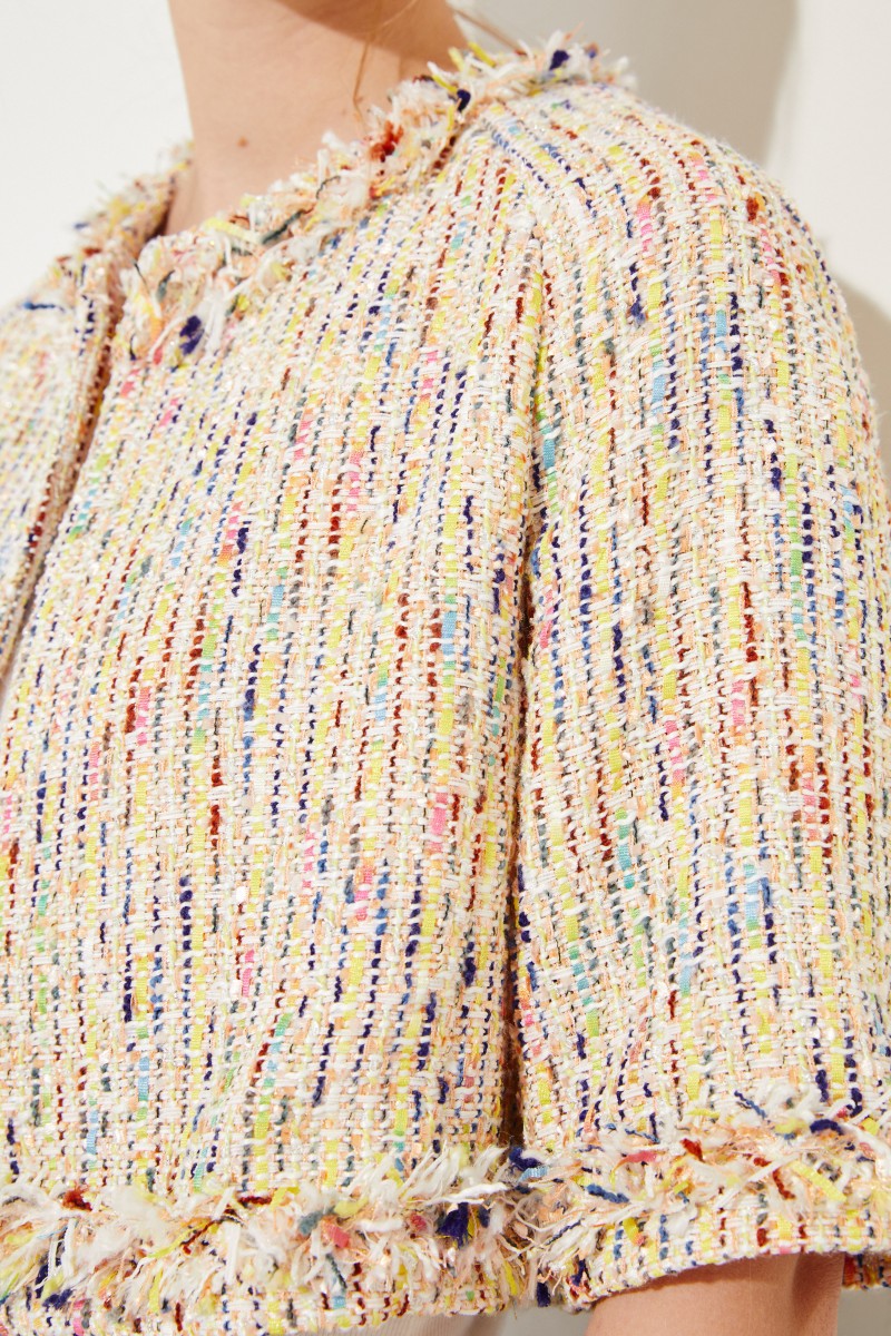 Kurzer Tweed-Blazer mit Fransen Gelb/Multi