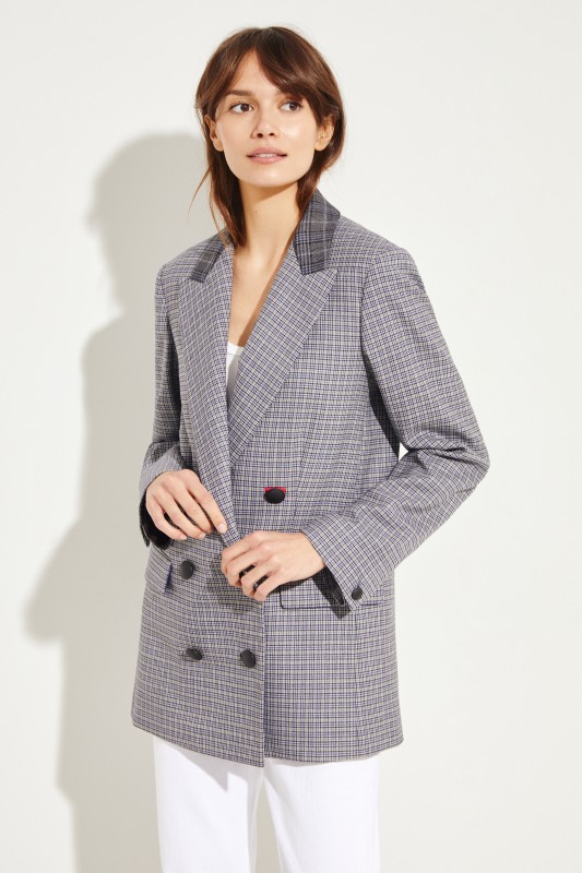 Woll-Blazer 'Ellie' mit Glencheck Grau/Blau