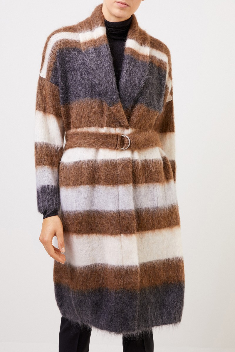 Brunello Cucinelli Woll-Mohair-Mantel mit Gürtel Multi