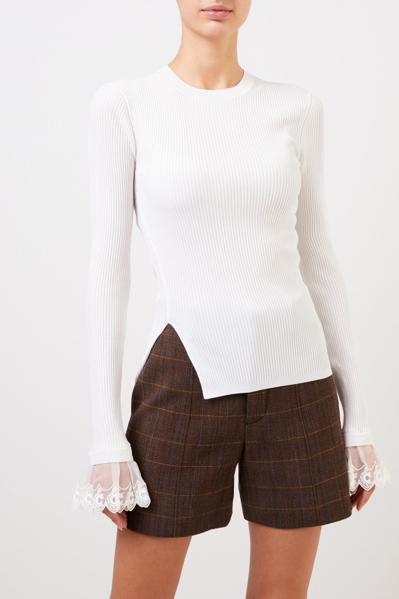 Chloé Rippstrick-Pullover mit Spitzendetails Iconic Milk