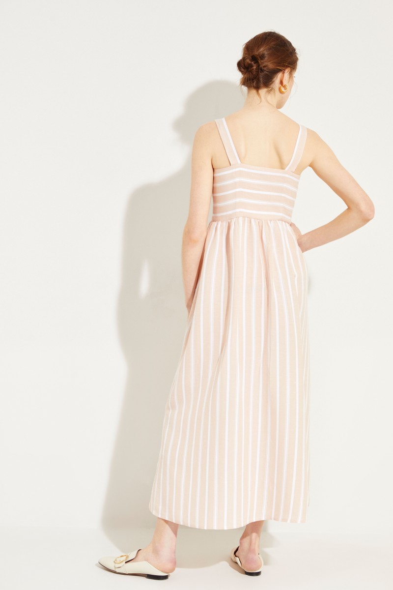 Gestreiftes Leinen-Kleid 'Boca' Rosé/Weiß