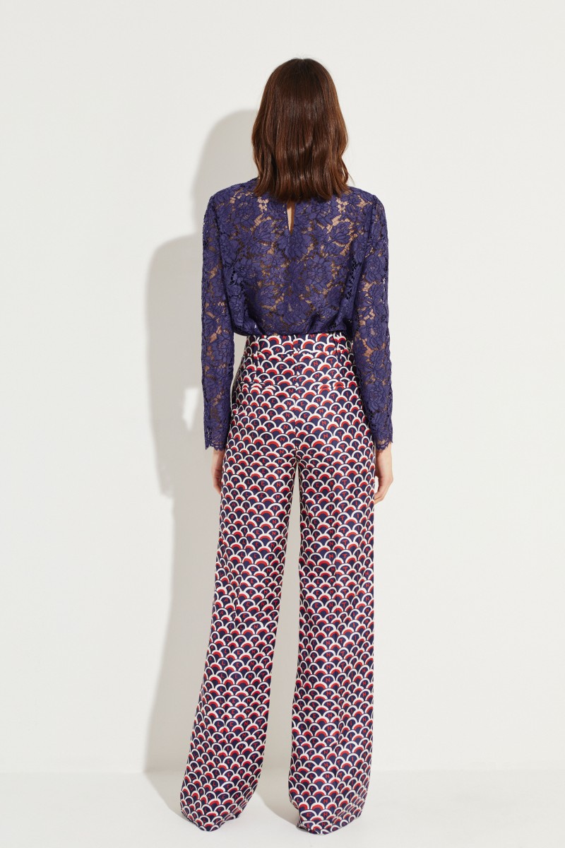 Gemusterte Seiden-Hose Multi