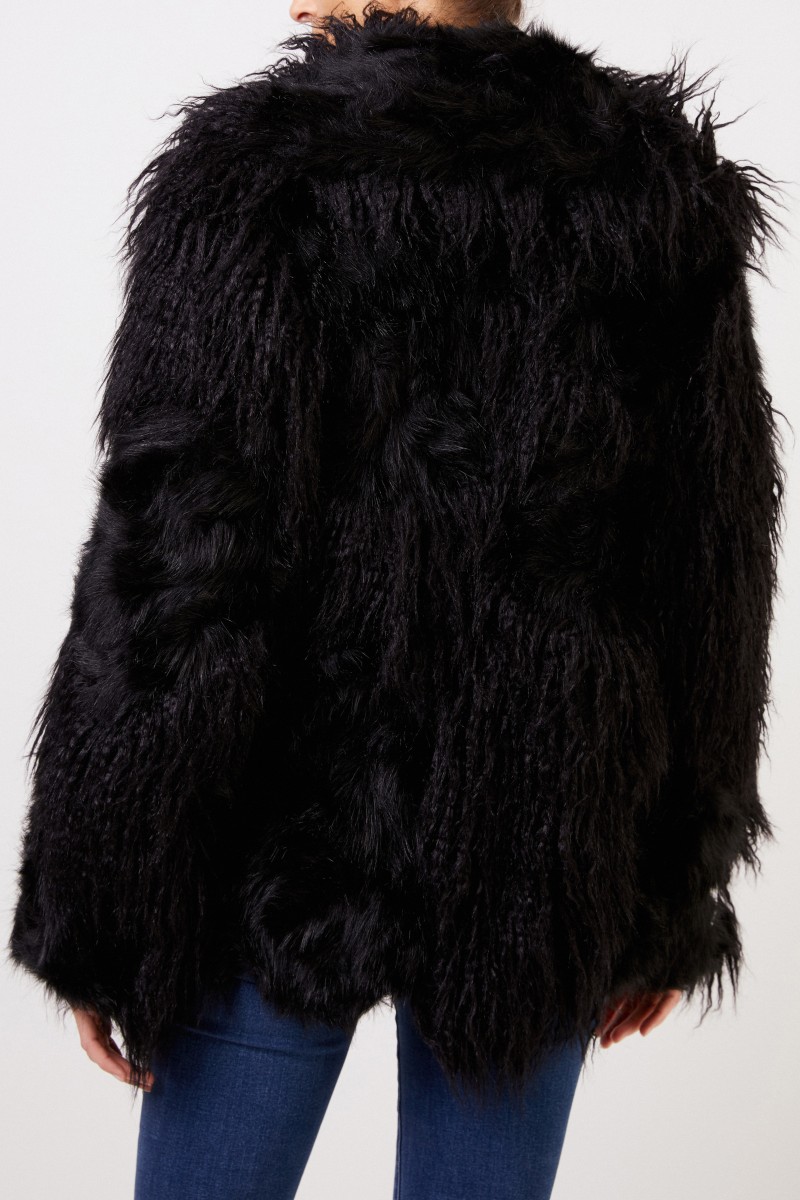 Stella McCartney Langhaar Faux Fur Jacke Schwarz
