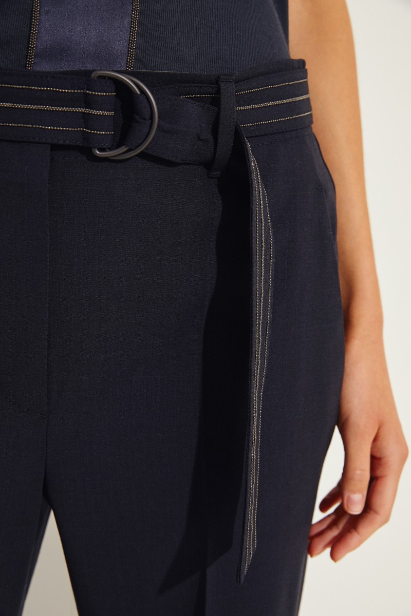 Woll-Hose mit Gürtel Marineblau
