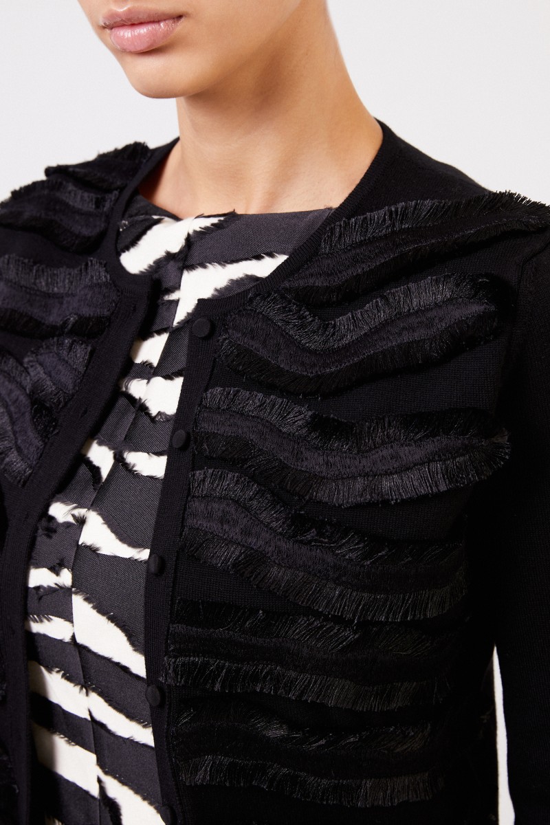 Oscar de la Renta Kurzer Cardigan mit Fransen-Detail Schwarz