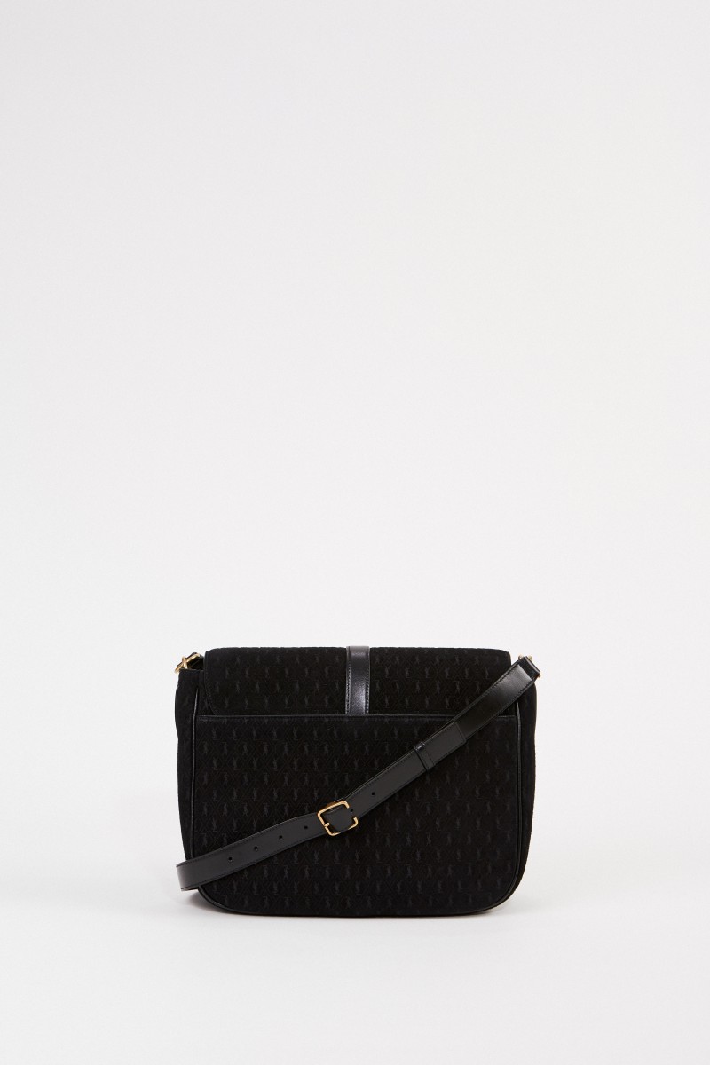 Saint Laurent Wildleder Umhängetasche 'Monogram All Over' Schwarz