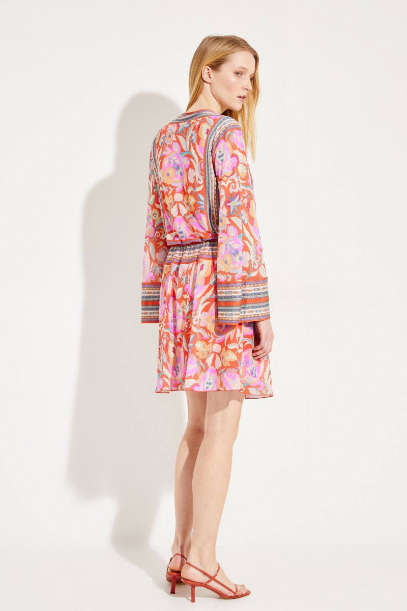 Kleid mit Print und Glockenärmeln Rot/Multi