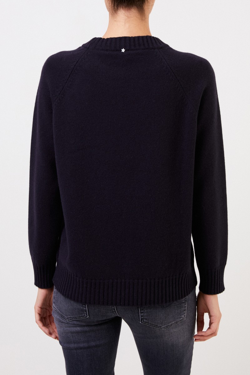 Woll-Pullover mit Sterndetail Marineblau