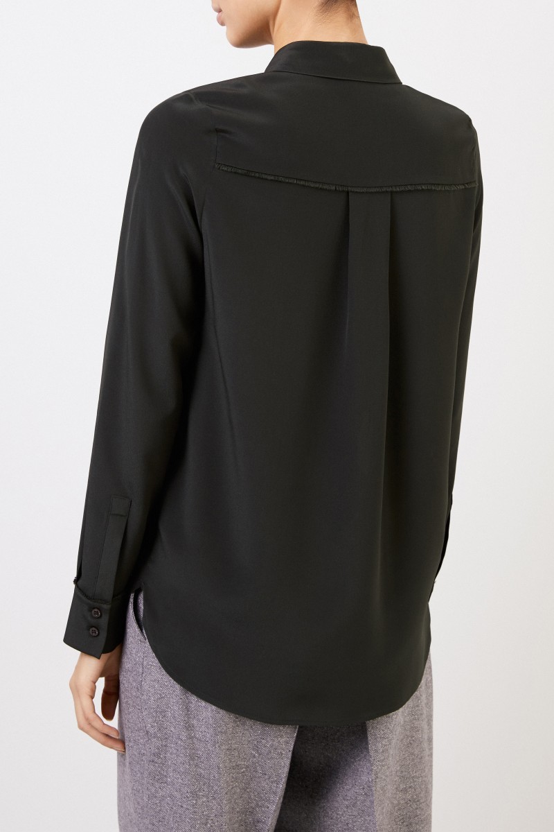 Seidenbluse 'Marysund' mit Fransedetails Grün