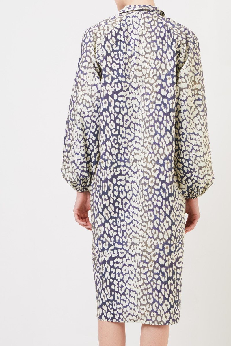 Hemdblusenkleid mit Leoprint Beige/Blau