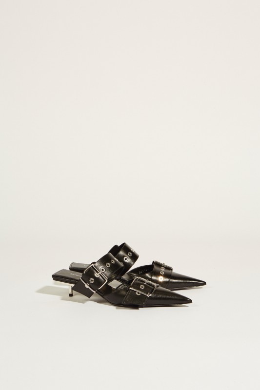 Leder-Mule mit Schnallen Schwarz