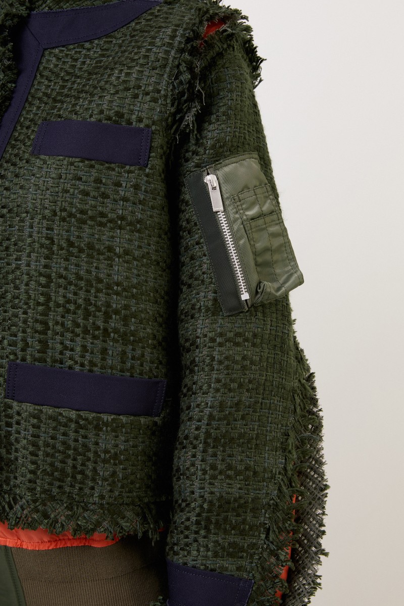 Sacai Bomberjacke mit Struktur Khaki/Marineblau