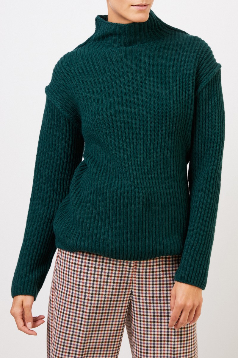 Tory Burch Woll-Cashmere-Pullover mit Turtleneck Grün