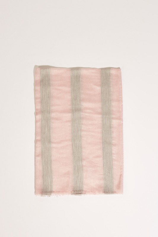 Seiden-Schal mit Streifen Rosé/Grau