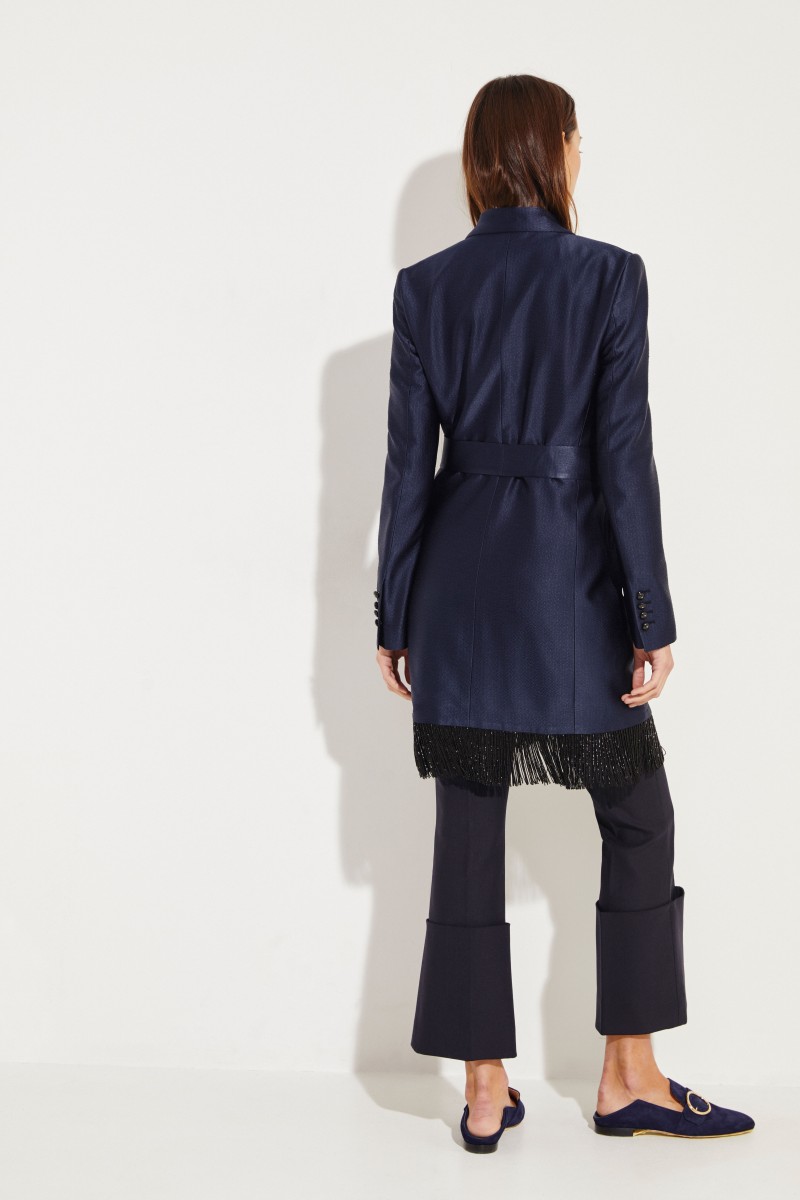 Langer Seiden-Blazer 'Let's Fly Sunshine' Marineblau
