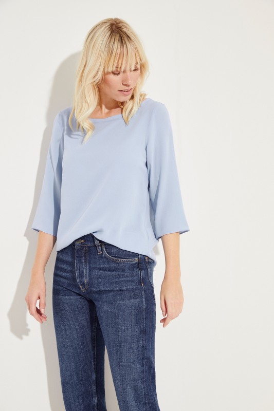Seiden-Bluse 'Amber' mit 3/4-Arm Blau