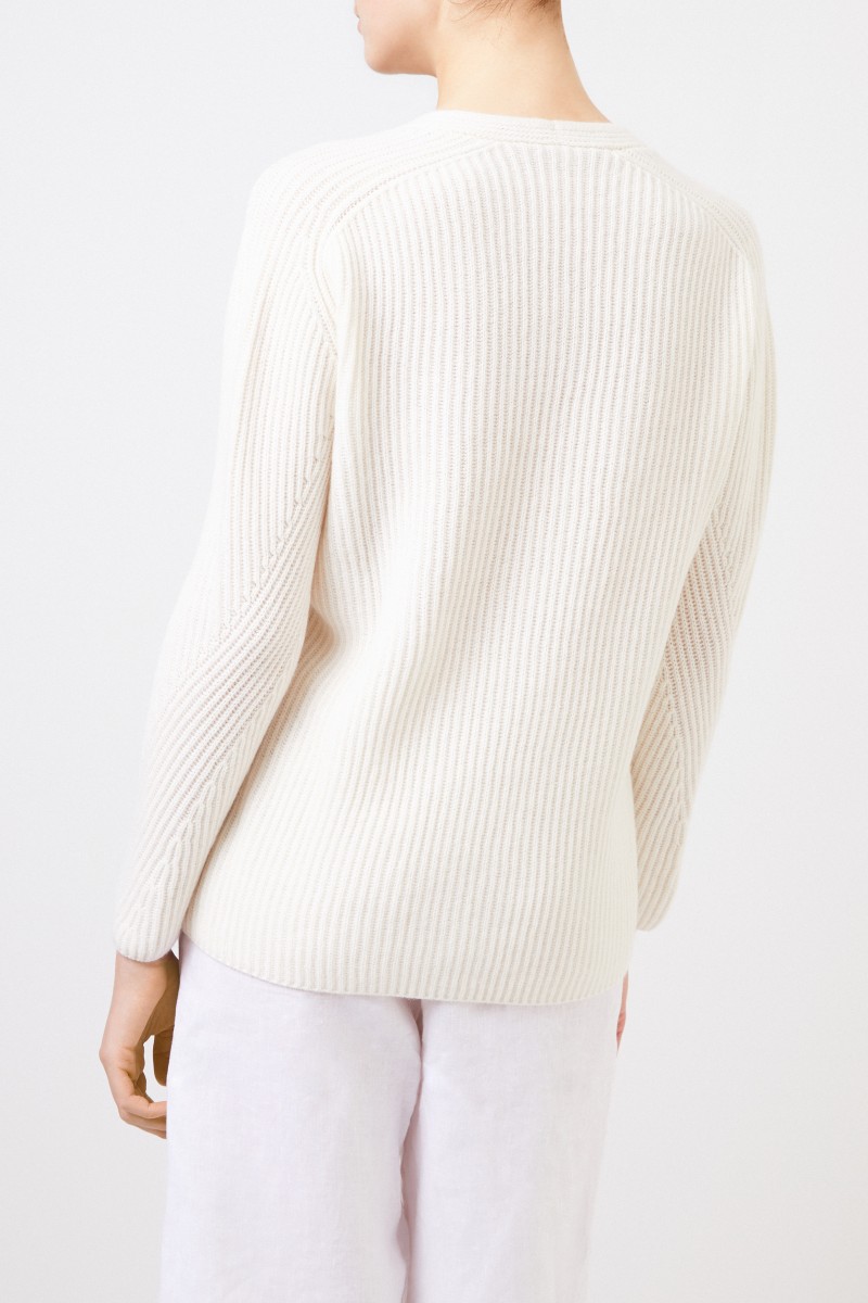 Iris von Arnim Cashmere-Pullover 'Fanchon' mit V-Neck Ecru