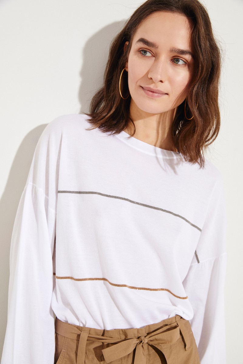 Baumwoll-Pullover mit Perlenverzierung Weiß